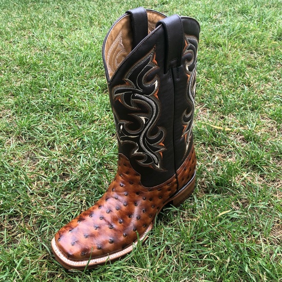 Men’s Western Rodeo Cowboy Ostrich Print Leather Boots Bota Avestruz 380 cognac - Picture 2 of 5